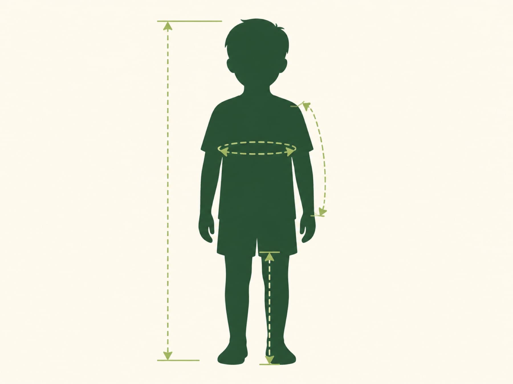 Diagram showing standing height, chest, sleeve and inside leg measurements